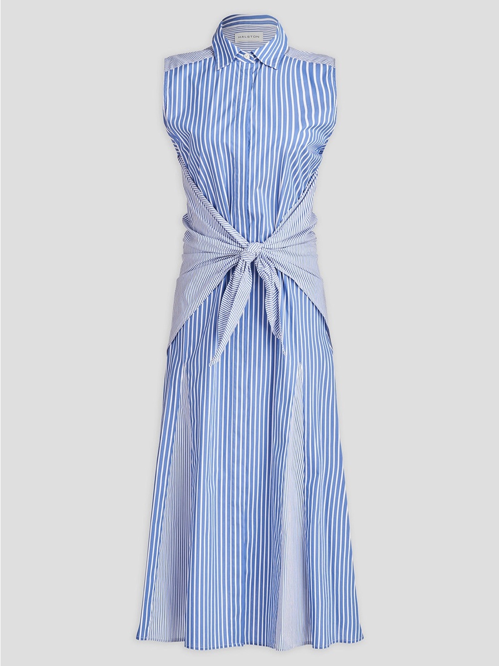 Halston Heritage Blue and White Striped Sleeveless Midi Dress